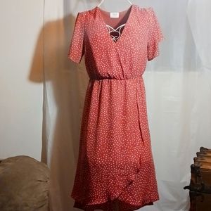 🌸Women's Mauve & White Polka-dot Dress